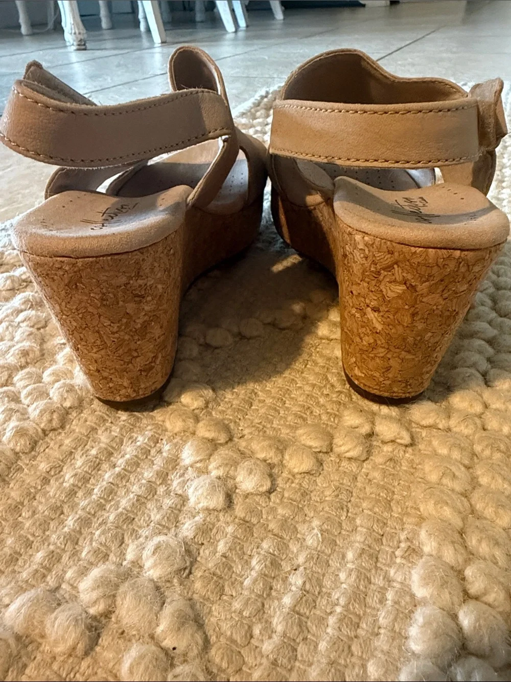 Clark’s collection annadel Beige Cork Wedge Sandals comfort cushion Open Toe 8.5